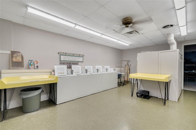 236 Peppertree Ct, Lake Mary, FL 32746 - miscellaneous room featuring washer and clothes dryer, a drop ceiling, light flooring, and ceiling fan