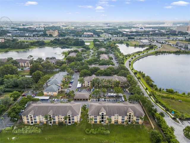 bird's eye view featuring a water view