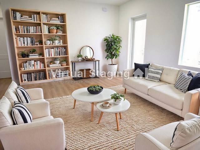 living room featuring light wood-type flooring