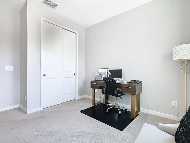 view of carpeted office space