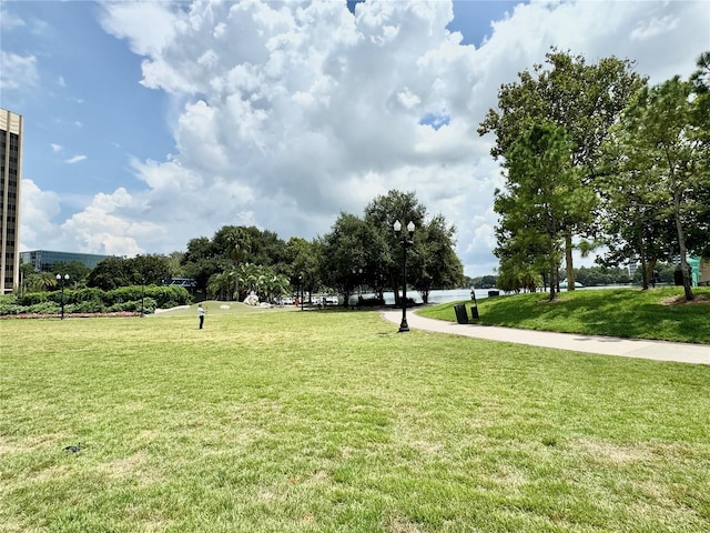 view of property's community with a lawn