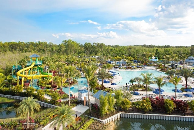 bird's eye view featuring a water view