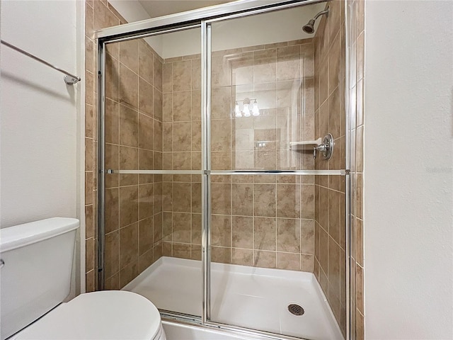 full bathroom with toilet and a stall shower