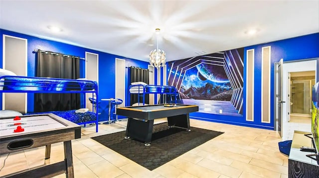 recreation room featuring light tile patterned flooring and pool table