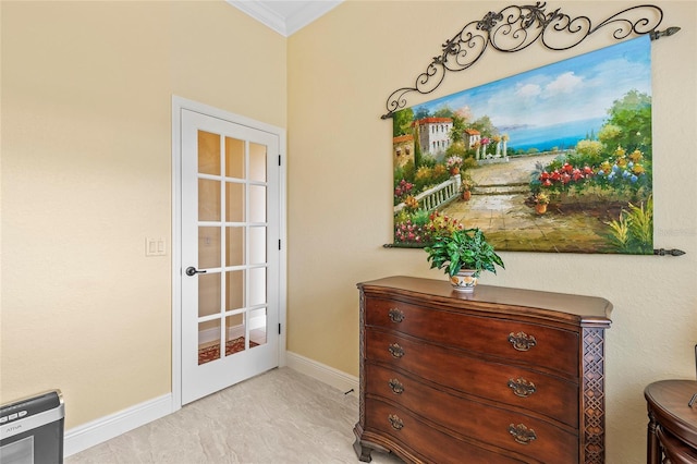 interior space featuring crown molding