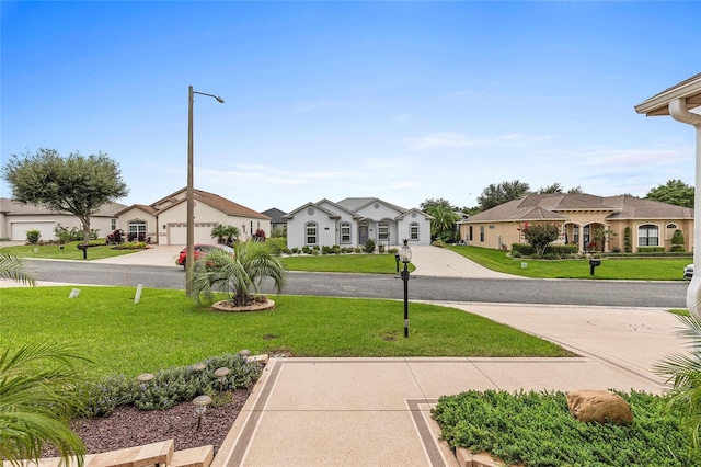 view of yard with a garage