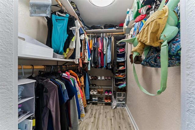 spacious closet with light hardwood / wood-style flooring