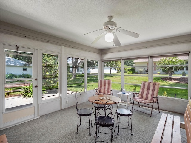 sunroom / solarium featuring ceiling fan and a healthy amount of sunlight