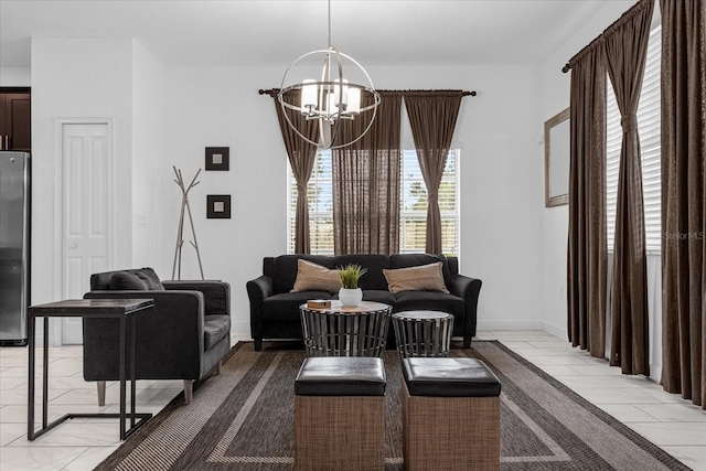 interior space with a notable chandelier