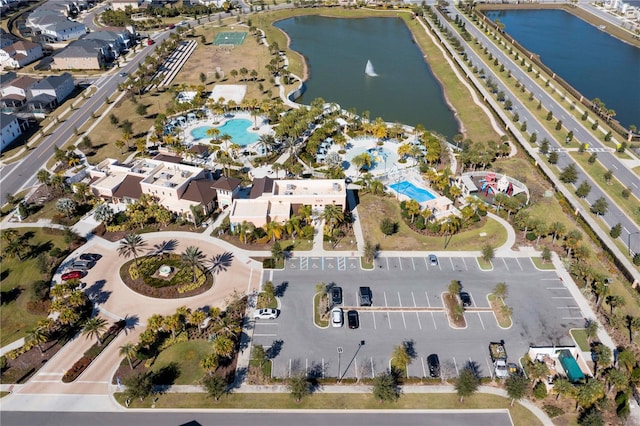 drone / aerial view featuring a water view