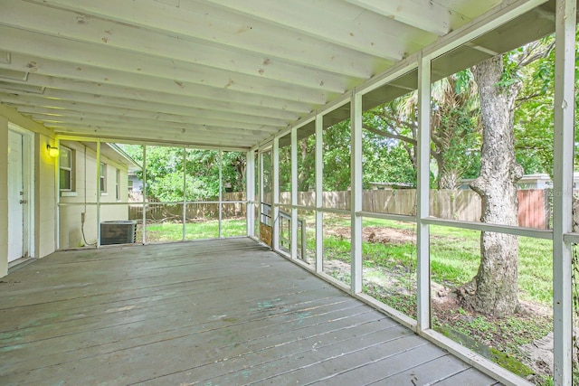 wooden terrace with central air condition unit