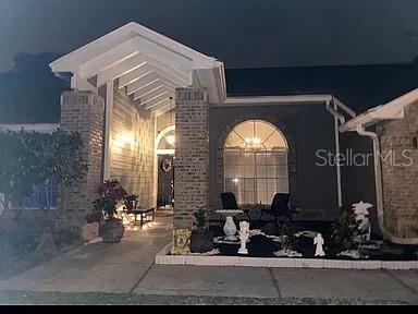 view of patio at night