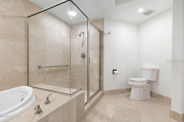 231 Riverside Dr Unit 101-1, Holly Hill, FL 32117 - full bathroom with a shower stall, a garden tub, toilet, baseboards, and recessed lighting