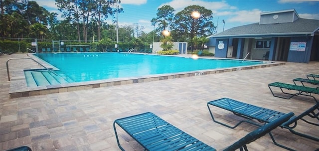 view of pool featuring a patio