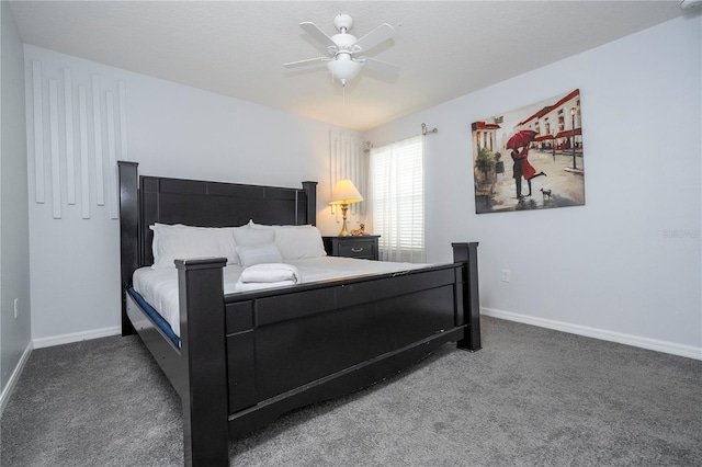 bedroom featuring ceiling fan and carpet floors