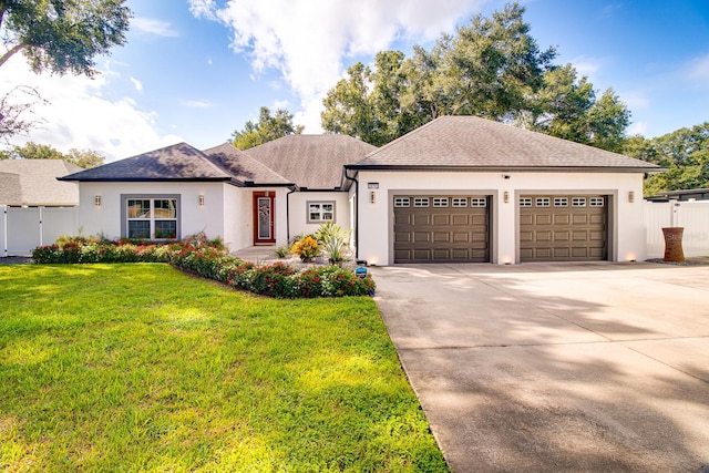 view of front facade with a front lawn and a garage