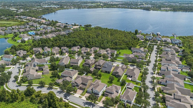 bird's eye view with a water view and a residential view