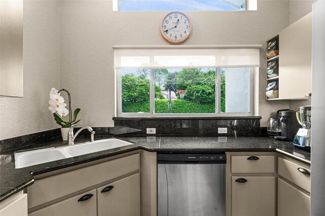 kitchen featuring dishwasher, white cabinetry, sink, and a healthy amount of sunlight