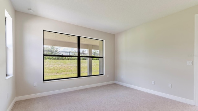 unfurnished room with light carpet