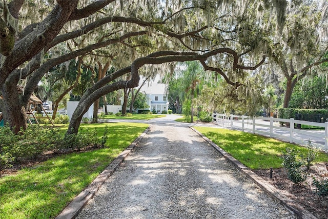 view of community featuring a lawn