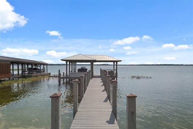 view of dock featuring a water view