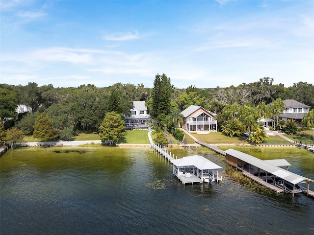 exterior space with a water view