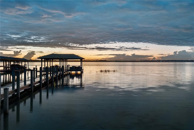 dock area featuring a water view