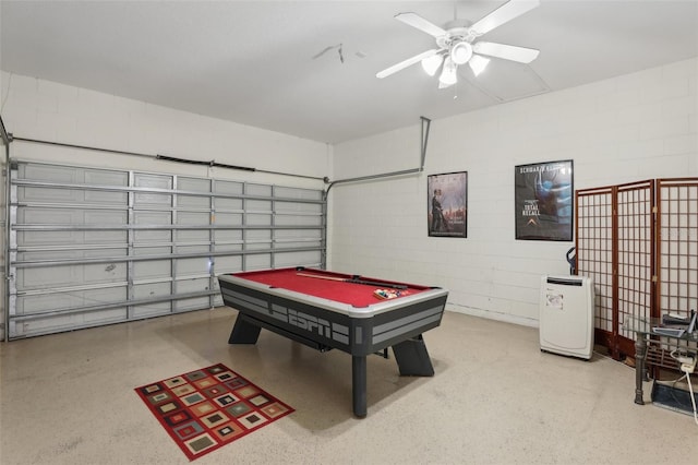 playroom featuring billiards and ceiling fan