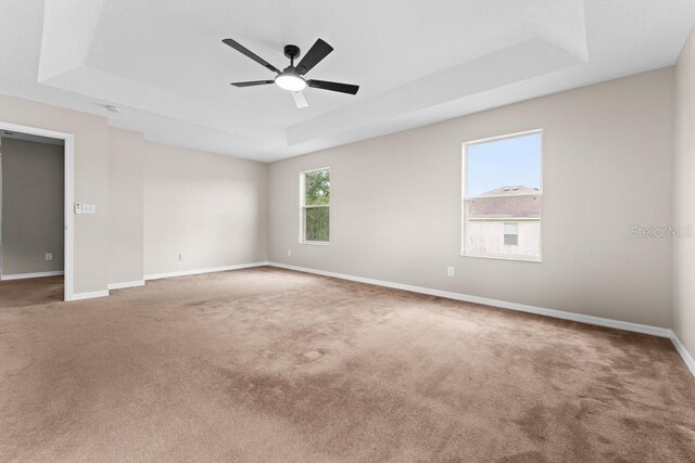 10617 Bamboo Rod Cir, Riverview, FL 33569 - carpeted spare room with a raised ceiling, ceiling fan, and baseboards