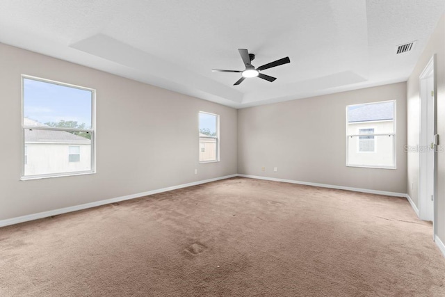 10617 Bamboo Rod Cir, Riverview, FL 33569 - unfurnished room featuring a tray ceiling, carpet flooring, baseboards, and ceiling fan