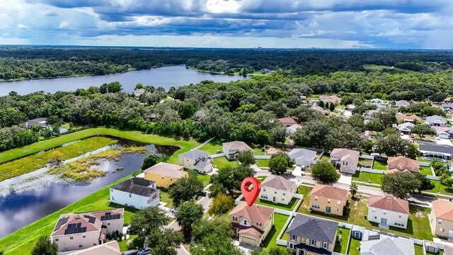 10617 Bamboo Rod Cir, Riverview, FL 33569 - aerial view of residential area featuring a heavily wooded area and a large body of water