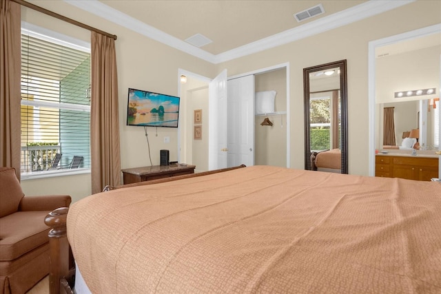 bedroom with ornamental molding