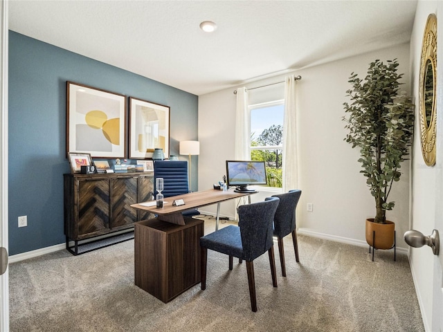 office space featuring carpet floors and baseboards