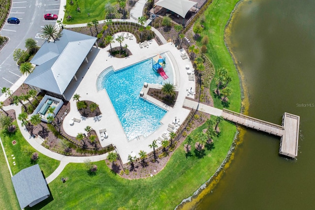 aerial view with a water view