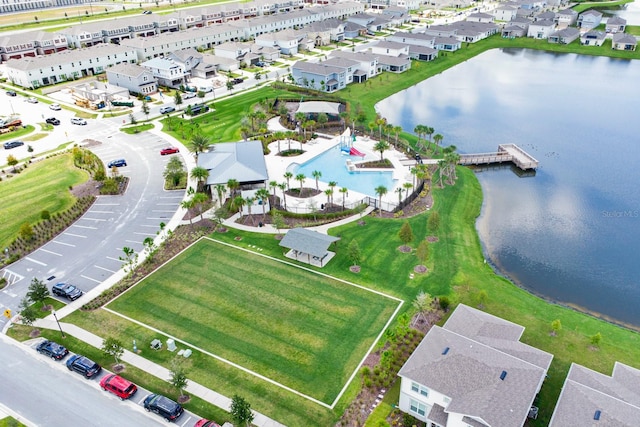 aerial view with a water view