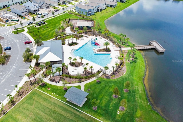 aerial view with a water view