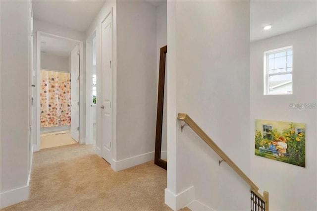 corridor with light colored carpet