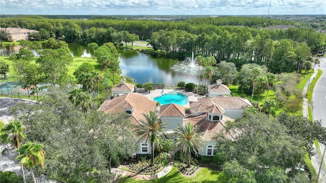 aerial view with a water view