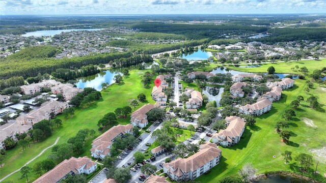 aerial view with a water view