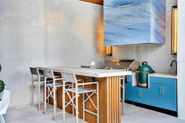 kitchen with blue cabinetry and sink