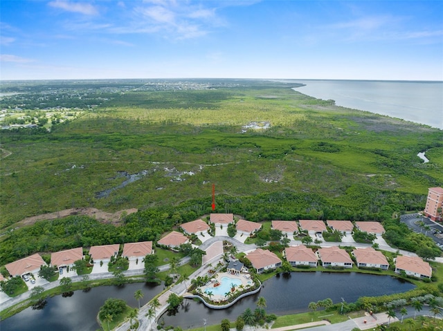 aerial view featuring a water view