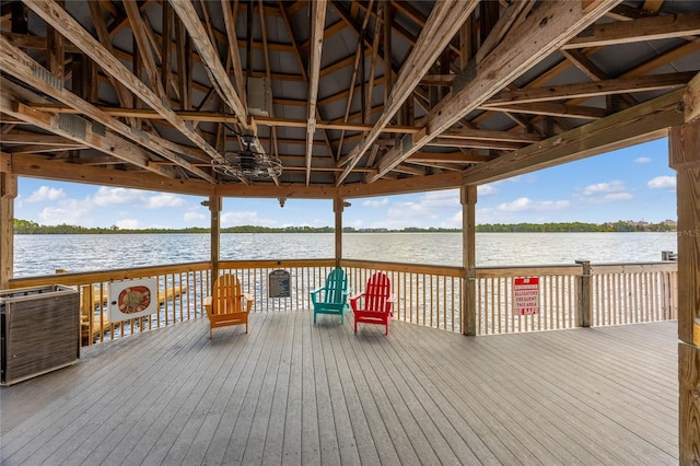 dock area featuring a deck with water view