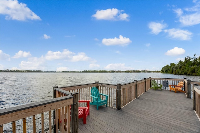 view of dock featuring a deck with water view