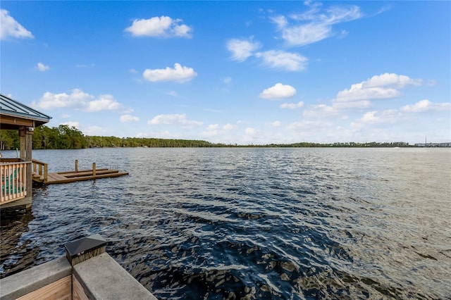 view of dock with a water view