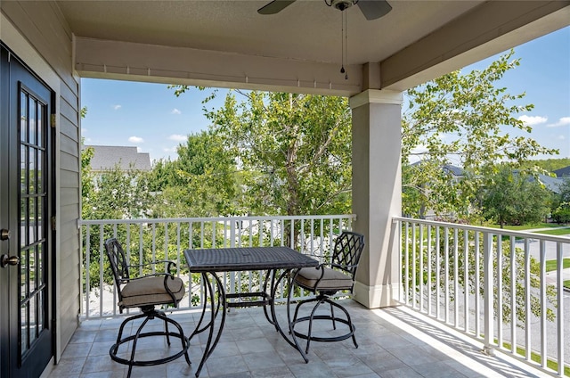 balcony with ceiling fan