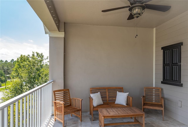 balcony with ceiling fan