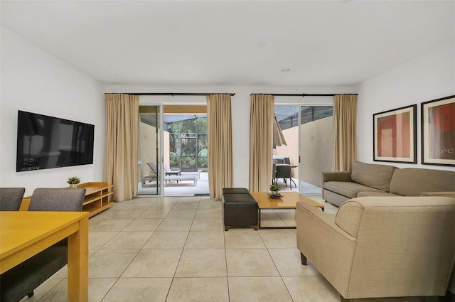 living room with light tile patterned floors