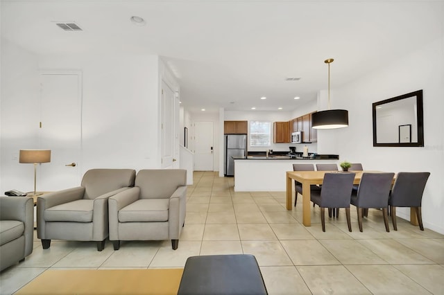 tiled living room with sink