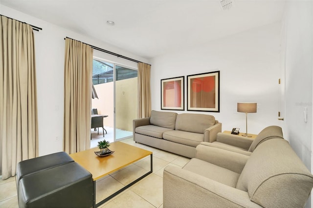 living room with light tile patterned flooring