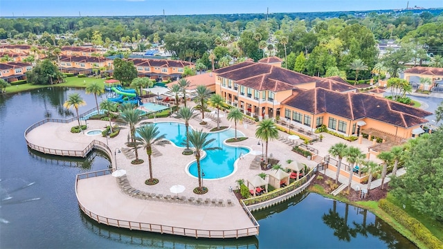 aerial view featuring a water view